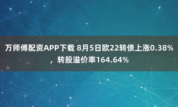 万师傅配资APP下载 8月5日欧22转债上涨0.38%，转股溢价率164.64%